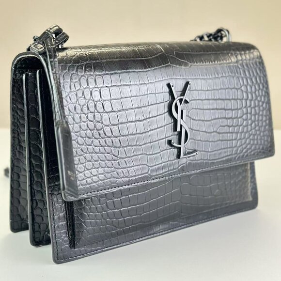 Yves Saint Laurent Black Crocodile Leather Sunset Shoulder Bag Crossbody - Picture 2 of 10